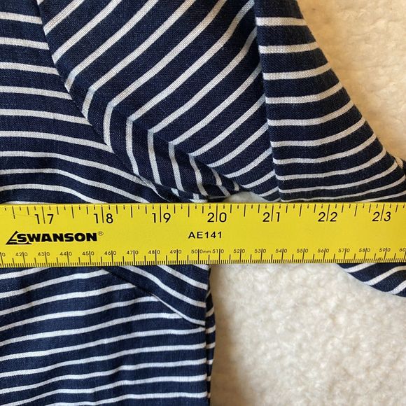 Talbots‎ Womens Blue White Stripe Embellished Beads Linen 3/4 Sleeve Top Size M - Picture 7 of 9